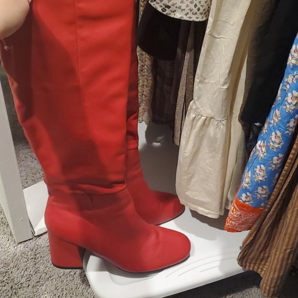 Red knee boots